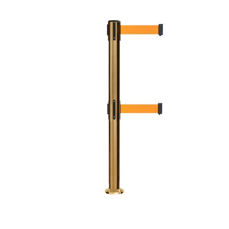 MONTOUR LINE Stanchion Dual Belt Barrier Fixed Base Sat.Brass Post 9ft.Fl.Org Belt MX630DF-SB-FOR-90